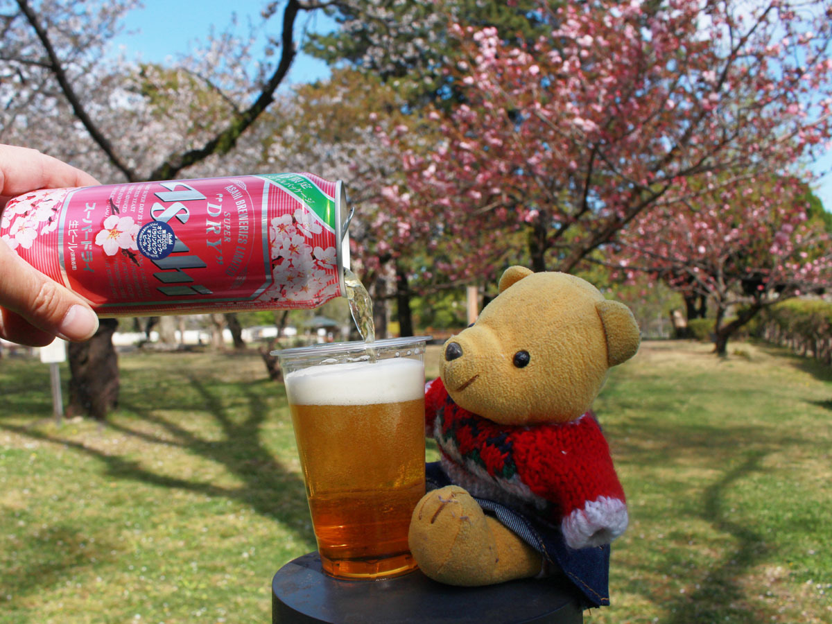 スーパードライ桜缶を注ぐ 駿府城公園 190416